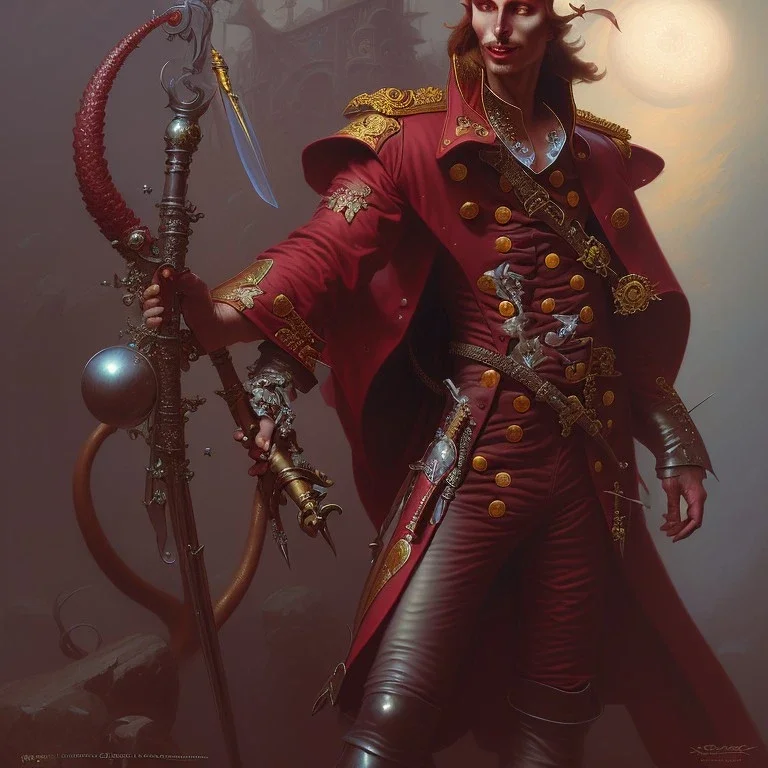 A pirate in dark red armor, style by peter mohrbacher, donato giancola, joseph christian leyendecker, wlop, boris vallejo