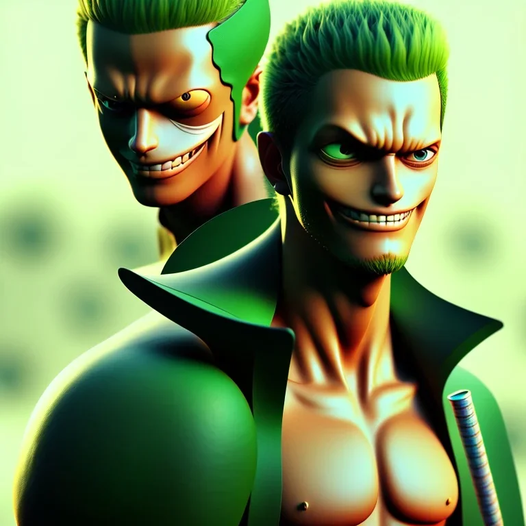  clean artwork of zoro,one piece , soft lighting, high definition, unreal 5,portrait