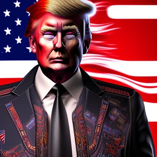 Donald trump in a skirt with tattoos cyberpunk very detailed cinematic unreal engine photo realistic