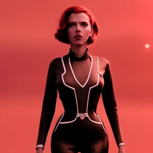 retro sci-fi portrait image from 1960, supermarket parking explosion, fire, classic black widow, young Scarlett Johansson, classic tight lycra suit, soft color, highly detailed, unreal engine 5, ray tracing, RTX, lumen lighting, ultra detail, volumetric lighting, 3d, finely drawn, high definition, high resolution.