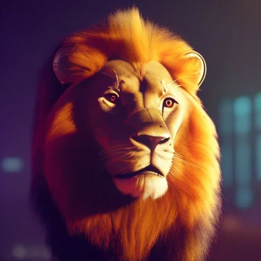 DJ lion, unreal 5, octane render, cinema4d, redshift render, hyper realistic, cenematic, vibrancy, synthwave, retouch, centered, dynamic lighting, dramatic lighting, 4k, highly detailed, attractive beautiful, realistic, epic composition, holographic,