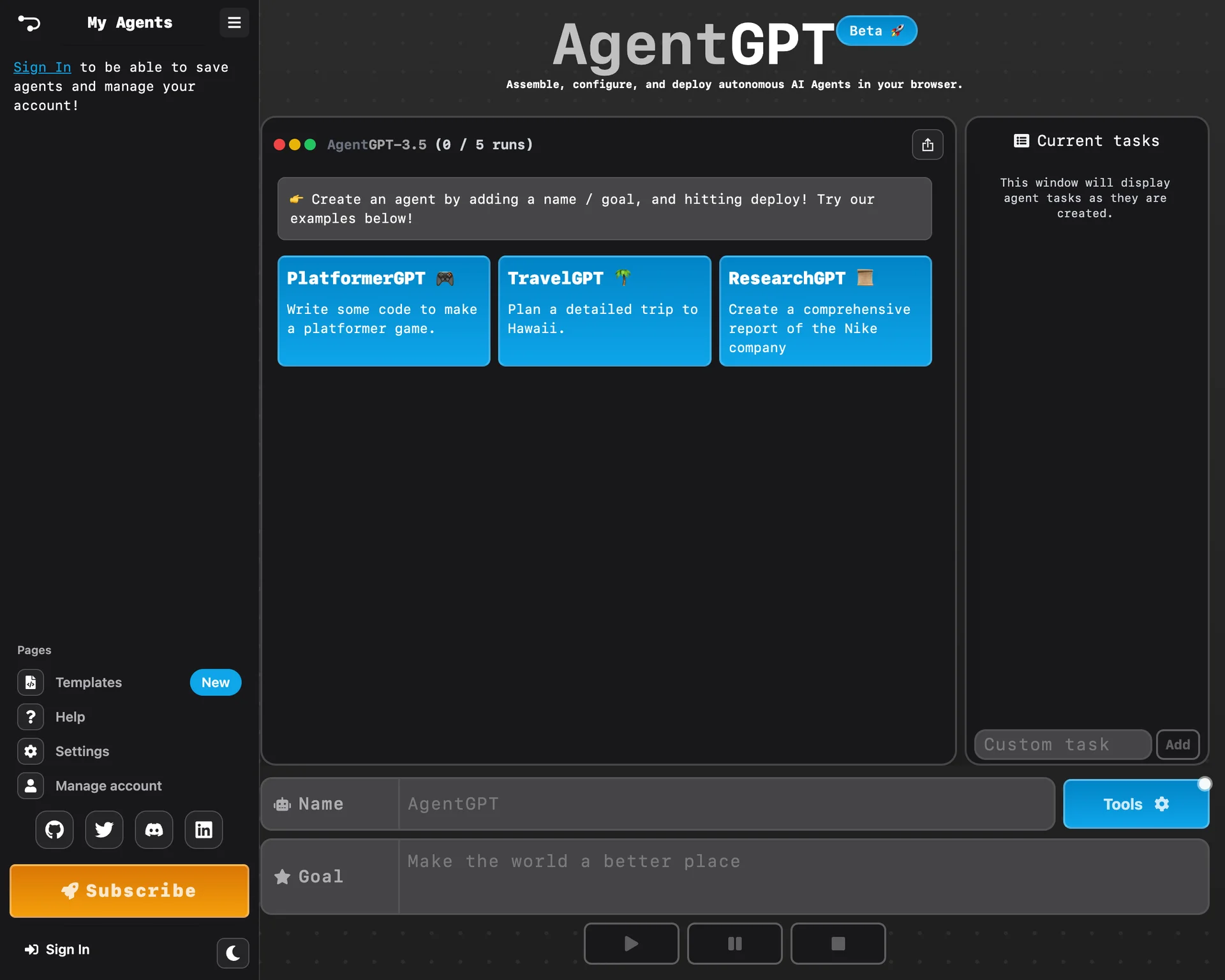 AgentGPT's Website
