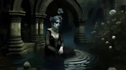 /imagine prompt: woman ninfa water, goth, digital collage --s 50 --q 4