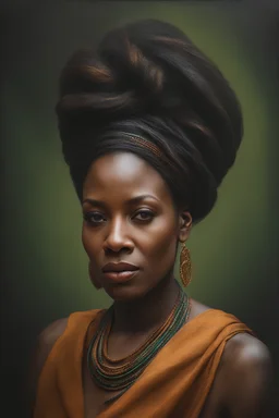 oil painting, in Paul Barson style, ((best quality)), ((masterpiece)), ((realistic, digital art)), (hyper detailed), Upper body Portrait painting of a African American woman, in artistic pose, vivid coloring, painted by Paul Barson