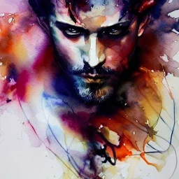 fire, flames, muscular man, watercolor illustration by <agnes cecile> <Yoji Shinkawa>, natural tones, ornate and intricate detail , soft smooth lighting, soft pastel colors,