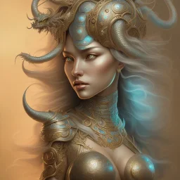 sango fantasy, fantasy magic, intricate, sharp focus, illustration, highly detailed, digital painting, concept art, matte, artgerm and paul lewin and kehinde wiley, masterpiece silver dragon head golden African nice breast Afo woman turquoise waves