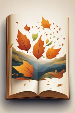 square logo , landscape with leaf fall, flying leaves in the book