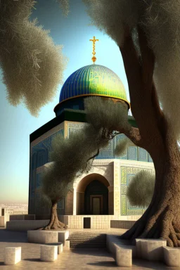 the dome of rock with roots of olive tree