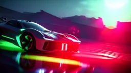 alien tech sports car, unusual neon lighting, high velocity, 64k, dystopian, vray