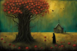 Crime for all seasons, Laugh at the offer of Lucifer's flowers, dark Arcangel, by Andy Kehoe, by Zdzislaw Beksinski, surreal macabre art, eerie deep colors, creepy floral blooms, wish you'd tell me what we're talking about!