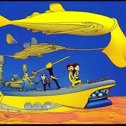 mix between the disney captain nemo submarine and the beatle yellow submarine by disney in a seabed imagined by winsor mccay