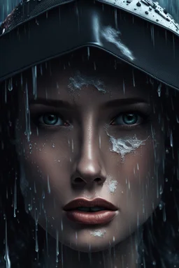 Half woman, half machine, crying in the rain, malfunctioning, chaos, abstract, super rare, super realistic, 8k