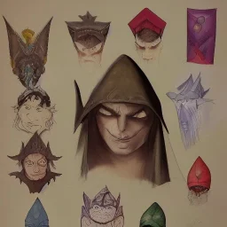 dungeons and dragons, elf, pointy ears, wizard, magician's robe, wizard hat, portrait, face, watercolour, large strokes
