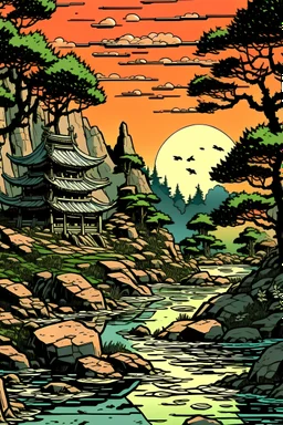 Japanese landscape comic book style tales from the crypt