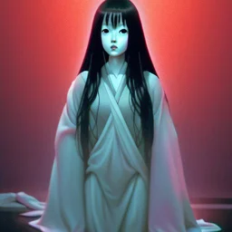 Sadako Yamamura (Ringu, 1998) ; screenshot, Dark Foggy Georgeous Horror Dark Fantasy Art by James Bousema, digital illustration, evil,wild, cold stare ,photo-realistic, 32K,dynamic colors,high details,high definition,crystal clear image,aspect ratio 33:1,DIGITAL ILLUSTRATION by James Bousema Modifiers: Nikon D850 elegant Award winning photography fantasy photorealistic very attractive