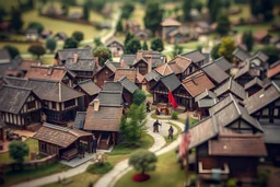 diorama style tilt shift image of 1700s American town conquered by the Japanese