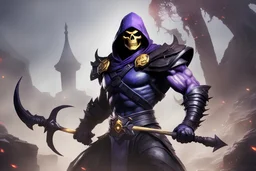 Skeletor mixed with scorpion from mortal kombat in 8k solo leveling shadow artstyle, machine them, close picture,