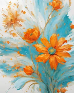 bright light and turquoise , gold and orange flower van Gough white background