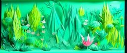 A neon mint green fairy realm with flowers designed in Japanese origami painted by Vincent van Gogh