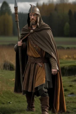 celtic spear warrior with cloak without helmet