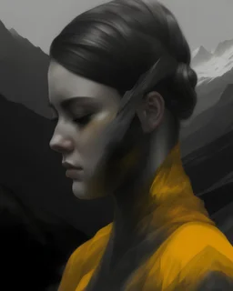 mountain in the style of distorted portraits, dark gray and light amber, rimel neffati, sebastian errazuriz, macro perspectives, digital art wonders, primordial creatures