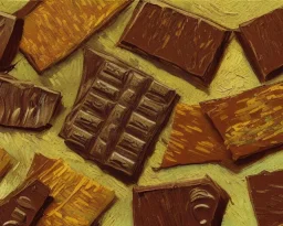 Classic chocolate bar in Vincent van gogh style painting