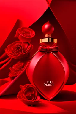 Dior perfume advertisement, red background, 3D photography