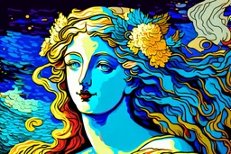 colourful digital painting of beautiful aphrodite, in the style of hokusai and van gogh