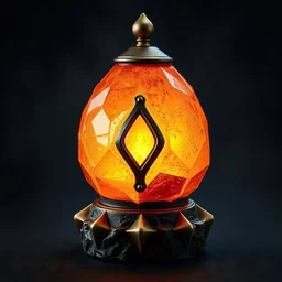 dwarven-style lamp like gem or stone, concept realistic abstract, metal stone and brass