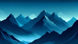 a vector graphic of icy mountains in the mist at dusk at night