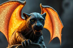 A panther with shimmering dragon scary ,cool wings
