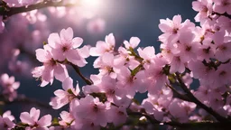 nature, cherry blossom, flowers, volumetric lighting, soft lighting, light particles,