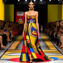 venezuelan model runway, long dress inspired by moschino