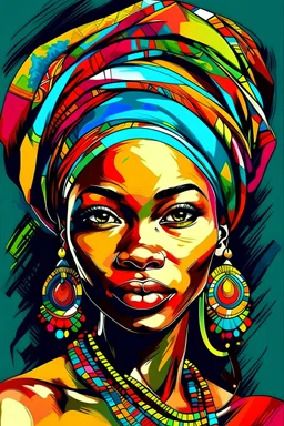 colorful picture handdraw of beautifull african girl front face