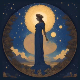 Symbol of Athena, circular, in the style of Maxfield Parrish, starry night, James R. Eads