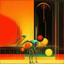 Neon hallucinary nyctophobic alien anatomy, abstract surreal horror, by H.R. Giger and Graham Sutherland and Anton Semenov, futuristic acid wash mind-bending illustration, dark shine burn, anatomical schematic cutaway guided by N(t)=N0​⋅e−kt,