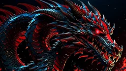 Detailed Illustration of Powerfull Black & Red Dragon, Modesty, Wealth, Influence 8K High Quality, Cosmic Background