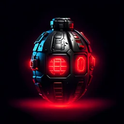 cyberpunk grenade, black background, red lighting, video game icon