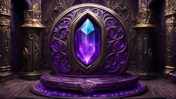 The motherstone: a bismuth like magical stone holy to the Kaïan violet wood elves. It is kept in a dark chamber with iridescent circuitry throughout the dark stone walls and floors. Dark and moody yet ethereal. Art Nouveau.