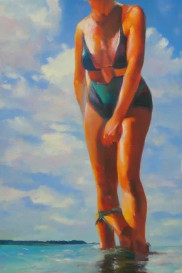 Full body portrait, painting, medium shot lady style of Close to the Sun