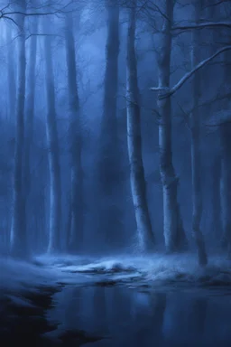 Winter Night, shades of blue, dark, moonlight forest