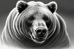 bleistiftzeichnung eines grizzlybär der direkt in die kamera schaut, kompletter bär, schwarzweiß, kein hintergrund, wenig detailliert
