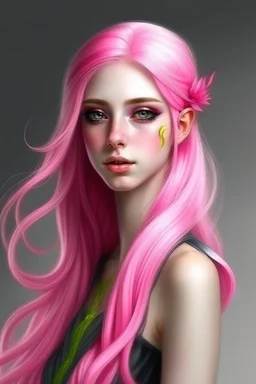 beautiful woman with long pink hair elf