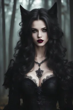 Photography Realistic Beautiful gothic woman in falling in love with werewolves