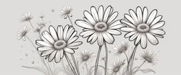 linework daisies, flowing in the wind, spring, simplified