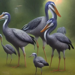 Family of shoebill storks, psychedelic