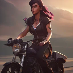 young woman on a motorcycle, high detail