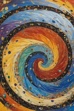 Swirling Vortex; Geometric Abstraction; Kinetic Art; Gustav Klimt; color paletee consisting of: #fff7ce. Prompt Swirling Vortex; Geometric Abstraction; Kinetic Art; Gustav Klimt; color paletee consisting of: #fff7ce, #f0d3c6, #bad7c9, #cfffd0, and #e2d9ff