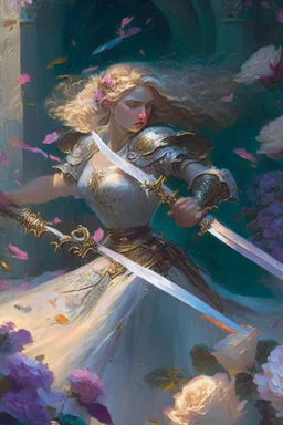 Without a moment's hesitation, Agatha, wielding her sword adorned with carved flowers, seized the opportunity. With a swift and precise movement, she struck beneath the tyrant's shoulder, piercing through his defenses and driving him to his knees.