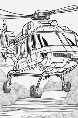 transport coloring page for kids, HELICOPTER, thick outline, low details, no shading, no color